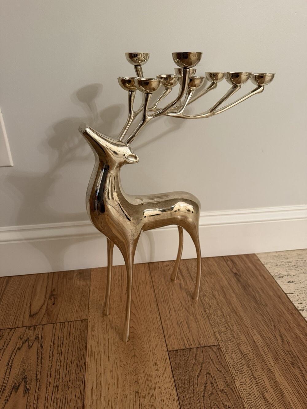 Large Silver Plate Pottery Barn Reindeer Candelabra 10 Points Stands 20" Tall